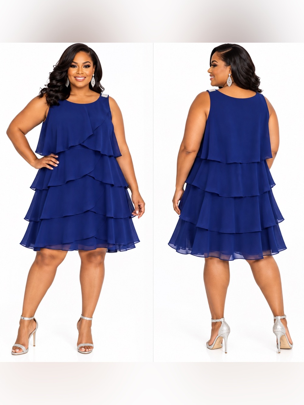 SLNY Plus SizeTiered Chiffon Dress
